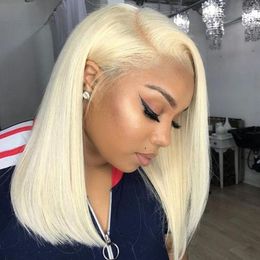 -613 blonde kurze bobperücken spitze front menschliche haarperücken weich vorgepuckte brasilianische geradkautige Perücken für schwarze Frauen mit Babyhaar
