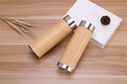 360ml Stainless Steel Water Bottle Bamboo Shell Water Cup Tea Infuser Thermos Travel Mug Bottle Insulated Cup Free Shipping