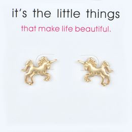 Cute Unicorn Earrings Alloy Exquisite Gold Silver Colors Stud Earrings Women's Pegasus Charming Card Jewelry Gifts for Girls