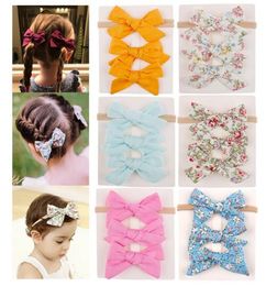 New 3 Pcs/Set girl hair bows Flowers Print Bow Design Girl Clippers Girls Hair Clips +headband Hair Accessory Multi Choice