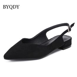 Sexy Black Low Heels Women Pumps Buckle Flock Dress Women Casual Shoes Pointed Toe Slingbacks Spring Faux Suede Court Shoe