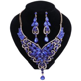 Luxury Gold Color Crystal Necklace Earrings Jewelry Sets Party Wedding Accessories Indian Bridal Costume Jewellery Women