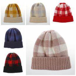 2019 new design women fashion grid crochet cap two Colour Women Winter Warm Wool Knit Hats Beanies