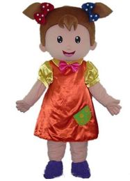 2019 Discount factory sale a little girl mascot costume wear an orange dress and pink tie for sale