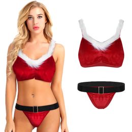 Christmas Women Sexy Lingerie Set Velvet Bra Top Briefs Santa Cosplay Costume #R45