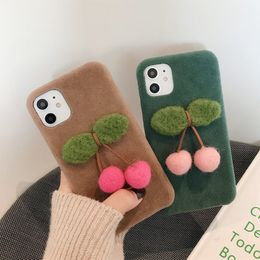 Plush rabbit cherry mobile phone case for 11 winter 8plus mobile phone shell plush silicone sleeve xr