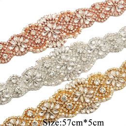 2022 Luxury Crystal Bridal Wedding Belts Gold Silver Rose Gold Wedding Sash Bling Diamond Beaded Handmade Jewellery Sashes 57CM*5CM In Stock