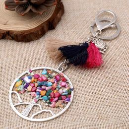 Natural Stone Tree of Life keyring Owl keychain tassel charms keychain accessories designer keyring fashion jewelry Drop Ship