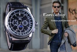 Forsining Luxury Moon Phase Design ShangHai Movement Fashion Casual Wear Automatic Watch Scale Dial Mens Watch Top Brand Luxury256P