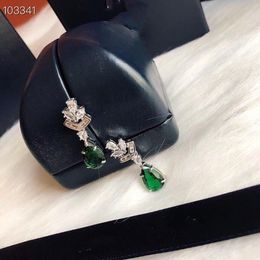 Fashion-Classic Designer White Gold New York Colletion Brand Green Crystal Charm Dangle Earrings For Women Jewellery
