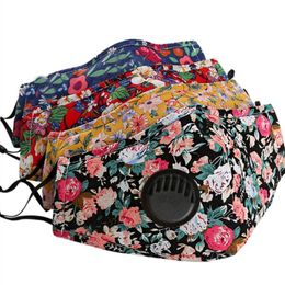 Cotton Floral Print Mask with breather valve Breathable Mouth Masks Anti Dust Washable Reusable Face mask cover without Philtre