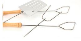 Practical skewer for picnic barbecue stainless steel three-piece suit Wooden skewers Outdoor barbecue accessories three set 15pcs