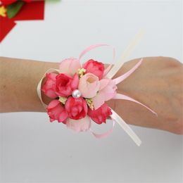 Bride Wrist Flower Corsage Bridesmaid Sister Hand Flowers Wedding Ball Artificial Silk Flower Bracelet New Arrival