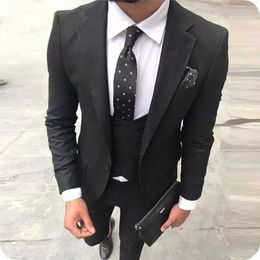Brand New Black Groom Tuxedos Notch Lapel Groomsman Wedding Dress Style Men Formal Business Prom Party Suit(Jacket+Pants+Tie+Vest) 2202