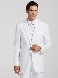 New Design White Groom Tuxedos Peak Lapel Two Button Groomsmen Mens Wedding Tuxedos Popular Man 3 Piece Suit(Jacket+Pants+Vest+Tie) 132