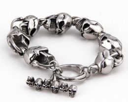 Gifts vintage silver Pure stainless steel skeleton Skull Link Chain bracelet mens bangle jewelry fashion gifts jewelry bling