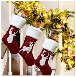 Christmas Tree Ornament Christmas Sock For Kid Gift Bag Deer Printed Large Christmas Stocking Xmas Party Decoration Pendant DBC VT0750