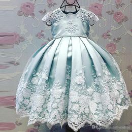 Lovely Cheap Flower Girl Dresses For Weddings Cap Sleeve Princess Baptism First Communion Dress For Kids Appliqued Toddler Pageant Gowns
