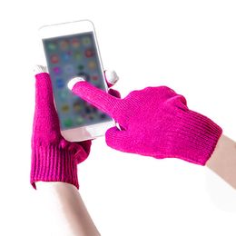 Fashion-Womens Mens Winter Cashmere Knit Touchscreen Fingers Screen Fleece Gloves Knitted wool solid Colour versatile gloves