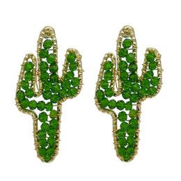 Fashion Cute Crystal Green Acrylic Cactus Shape Drop Earrings for Women Girl Summer Party Jewellery Gift