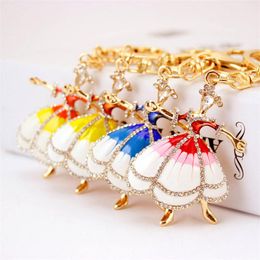 Dancing Girls Pendant Keychain Beauty Oil Drop Alloy Vintage Car Key Ring Gold Tone Lobster Claps Key Chains Holder Bag Charm Jewelry