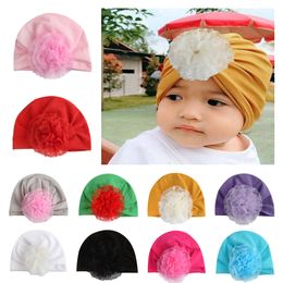 Europe Infant Baby Girls Hat Lace Flower Headwear Child Toddler Kids Beanies Turban Hats Children Accessories 15096