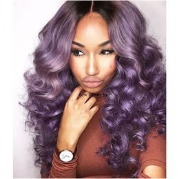 High Temperature Fibre loose wave lace front wig Middle Part Natural Long Wavy Ombre purple Synthetic Wig For black Women