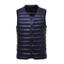 2017 inverno branco pato para baixo homens colete jaqueta Ultra Luz 90% Duck Down colete Vest V-Neck colete mangas S191019