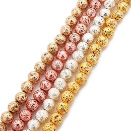 Plated Lava Volcanics Loose Beads Gold/Silver/Rose Gold/KC Gold Plated Round Stone Loose Beads Energy Stone DIY Jewelry