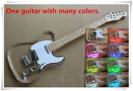 Many Colours LED Light Transparent Acrylic Body Electric Guitar with Chrome Bridge,Maple Fingerboard,can be Customised