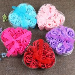 Scented Rose Flower Valentine's Day Artificial Rose Scented Bath Soap Festival Lover Heart Shape Creative Gift Box Wedding Party Bouqut C117