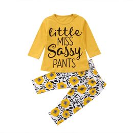 Yellowe Flower Kids Bebek Kız Giysileri T-Shirt Üstler +Pantolon 2 PCS Set Kıyafetler Uzun Kollu Yeni Doğan Bebek Yürümeye Başlayan Bebek Giyim