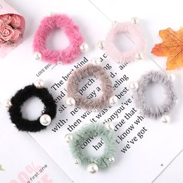 Scrunchie Stretch Headband Scrunchies Women Girls Elastic Faux Fur Pearl Hair Bands Accessories Hair Tie Ring Headdress 20pcs 1023A