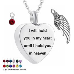 I will hold you in my heart... 12 Piece Birthstone Crystal Urn Necklace Heart Memorial Keepsake Holder Pendant Ashes Cremation Jewellery