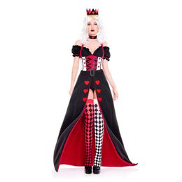 Red Heart Queen Cosplay Dress Women Halloween Carnival Party Costume Sexy Poker Pattern Dress Nightclub Stage Princess Uniform