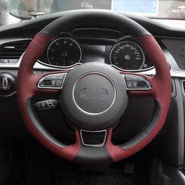 Wine Red Leather Black Leather Car Steering Wheel Cover for Audi A1 A3 A5 A7