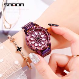 PANARS Creative Hollow Rotating Dial Watch Fashion Women Quartz Watches Steel Strip Waterproof Female Girlfriend Holiday Gift329R