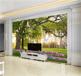 Custom Photo Wallpaper 3d Beautiful Forest, Beautiful Flowers, Green Grass Living Room TV Background Bound Wall Painting Wallpaper