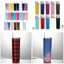 20oz stainless steel skinny tumbler with lid and plastic straw skinny cup wine tumblers mugs vacuum insulated cup ZZA2300 Ocean Shipping