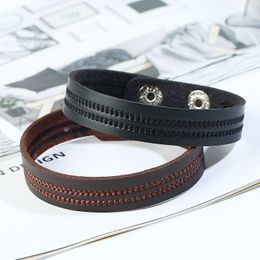 Fashion Men's Real Black and Brown Leather Link Bracelets High Quality Simple Design 22 CM Long Bracelet