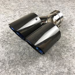 1 Piece Y model Glossy Grilled Blue Exhaust Pipe Tailpipe Car Universal Carbon fiber Dual Muffle Tip