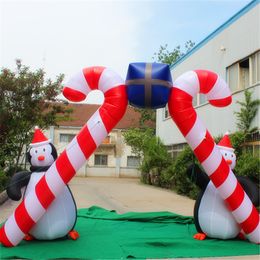 wholesale 13ft High Inflatable Candy Arch With LED For 2023 Christmas LED Stage Event Decor Nightclub