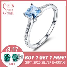UMCHO Sky Blue Topaz Rings For Women Real Solid 925 Sterling Silver Korean Fashion Ring Birthstone Girl Gift Wholesale Jewelry