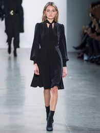 Fashion Women Runway Dress Long Sleeve Cat Walk Black Dresses 3058
