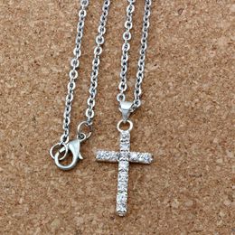 50pcs /lots Europe and America clear Rhinestone Cross Charm pendants Necklaces 50cm Chains 15x30mm cross charms A-151d