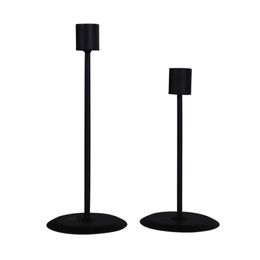 Set of 2 Black Gold Taper Candle Holder Classic Metal Candlestick Stand Modern Simple Romantic Table Centrepieces