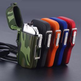 New Colorful Waterproof USB Double ARC Lighter Flashlight Torch Portable Sling Rope Innovative Design For Cigarette Bong Smoking Pipe Tool