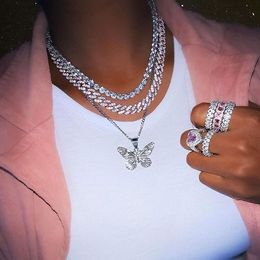 blue pink white CZ Miami cuban link chain choker necklaces for women iced out bling rock punk hip hop wedding fashion jewelry