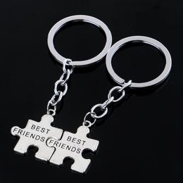 12sets/lot Love Keyrings Keychain Puzzle Best Friends Pendant Jewelry Friendship Family Gift Charm Jewelry Key Chain 2pcs/Set