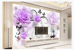 Wholesale-3D photo wallpaper custom 3d wall murals wallpaper Rose Flower Water Reflection 3D Living Room TV Background Wall paper for walls